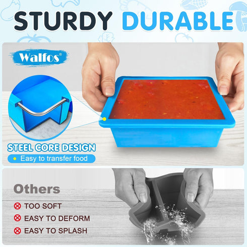 Walfos 2cup Silicone Freezing Tray with Lid - Easy Meal Prep Container and Kitchen Storage Solution, Make Perfect Freezing,Storing Soups, Foods, Stews, Dips or Sauces Simple and Convenient-4-PACK BLUE by Walfos