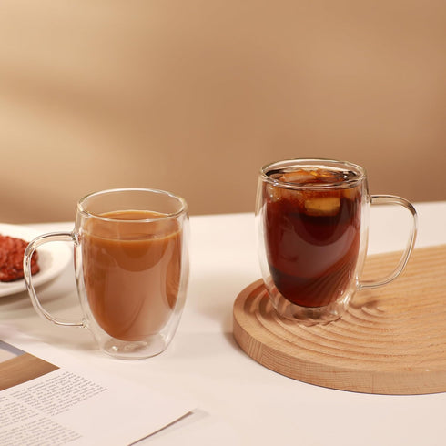 6 Pack Mugs12oz CNGLASS Double Walled Glass Coffee Clear Coffee Cups with HandleInsulated Glass Espresso Mugs