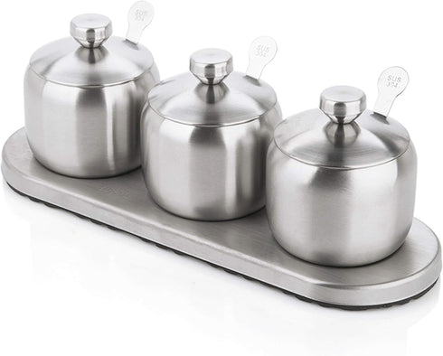 TENTA KITCHEN TENT 18/8 Stainless Steel Seasoning Containers Set, Spice Rack with 3 Serving Spoons
