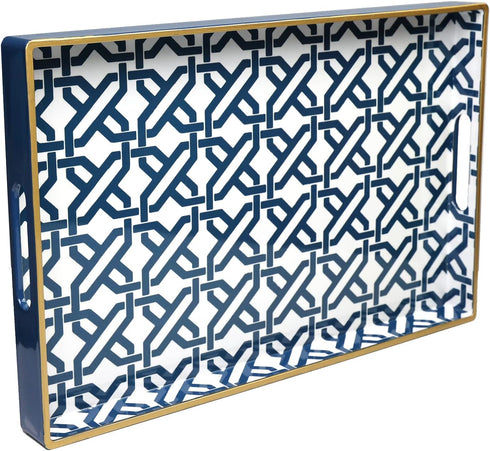 Spsyrine White Serving Tray, Plastic Marbling Tray for Coffee Table, Stylish Rectangular