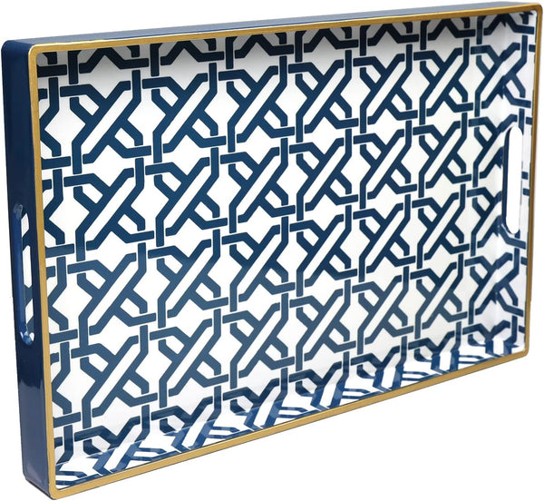 Spsyrine White Serving Tray, Plastic Marbling Tray for Coffee Table, Stylish Rectangular
