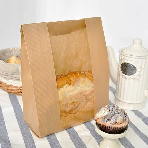 10 Pack Large Paper Bread Bags for Homemade Sourdough Loaves with Window for Gift Giving, 13.7x8.2x3.5 inch