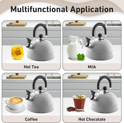 Lily's Home 2 Quart Stainless Steel Whistling Tea Kettle, Perfect Stovetop Tea and Water Boiler for Home, Dorm,