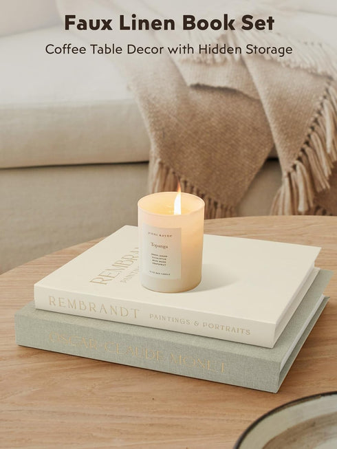 3 Pack Set, Decorative Book Faux Linen Storage Boxes - Aesthetic Fake Books for Coffee Table & Bookshelf Decor, Hidden