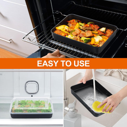 P&P CHEF 10.5 Inch Toaster Oven Pan with Lid, Nonstick Cake Lasagna Pan for Baking, Stainless Steel Core
