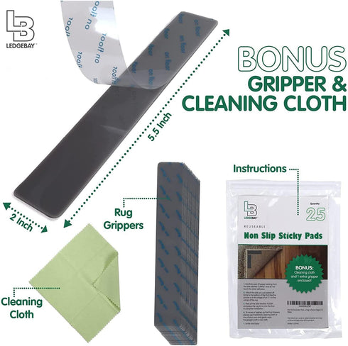 Ledgebay Rug Pad Grippers for Area Rugs, Pack of 25 Reusable, No Skid, Washable, Anti-Slip Pads for Hardwood Floors and