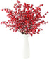Feitore Frosted Red Berry Stems, 6 Pack 17" Long Artificial Snowy Christmas Berries