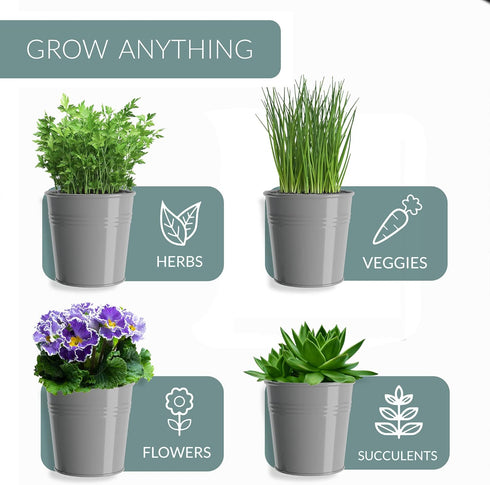 Set Set/3 Barnyard Designs Indoor Herb Garden Planter with Tray, Metal Windowsill Plant Pots with Drainage for Outdoor