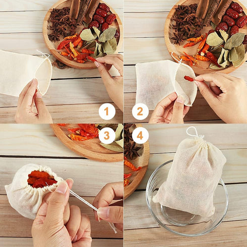 YQL Spice Bags for Cooking, 30PCS 4x6 Inch Muslin Bags with Drawstring, Reusable Natural Cotton Sachet