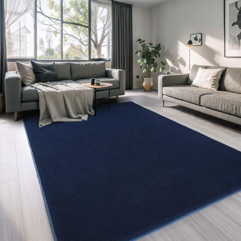 AROGAN Modern Shag Area Rug for Bedroom, 4x6 Feet Washable Plush Memory Foam Indoor Floor Carpet in Navy Blue