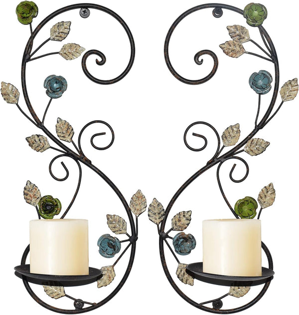 JUCONSIN Wall Sconces Candle Holder Set of 2, Antique Multi-Color Leaf Branch Wall