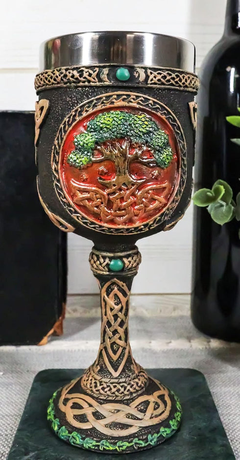 Ebros Colorful Celtic Knotwork Cosmic Sacred Tree of Life Yggdrasil Wine Goblet, 5oz Vial of Fertility and Immortality