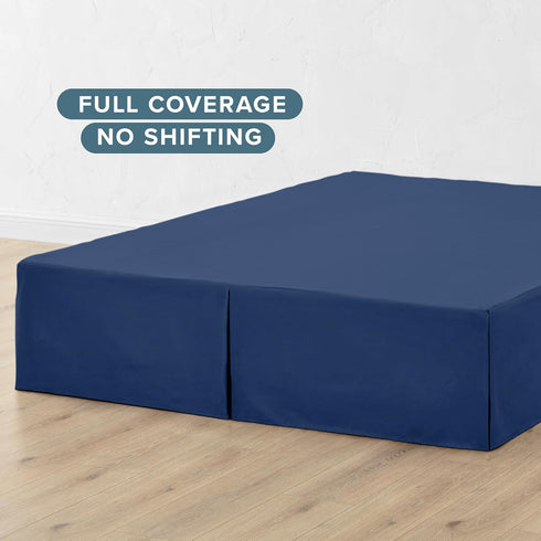 Bare Home Queen Bed Skirt - 15-Inch Tailored Drop, Easy Fit with Center & Corner Pleats (Queen, Dark Blue)
