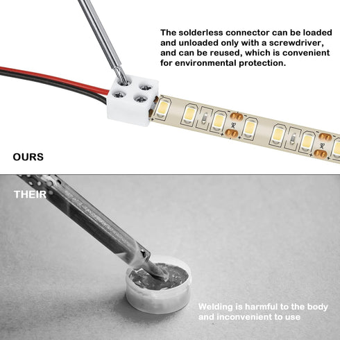 25 Pack Solderless LED Tape Light Connector, 2 Pin Terminal Block for 5V 12V 24V Single Color LED Strip Lights