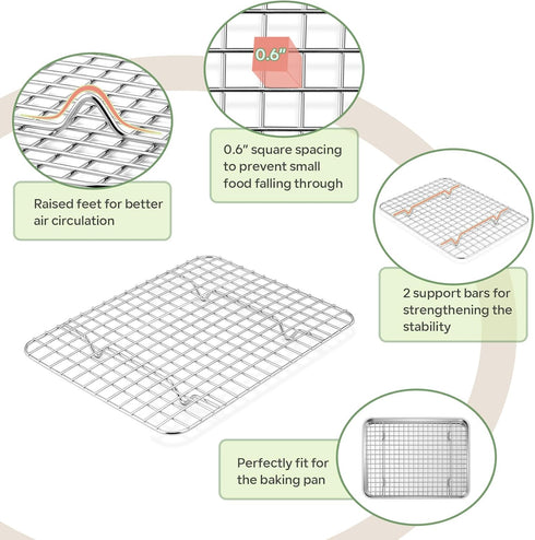 TeamFar Toaster Oven Pan with Rack Set, 9’’ x 7’’ x 1’’ Stainless Steel Baking Tray with Mini Cooling Grid Rack, 2pcs