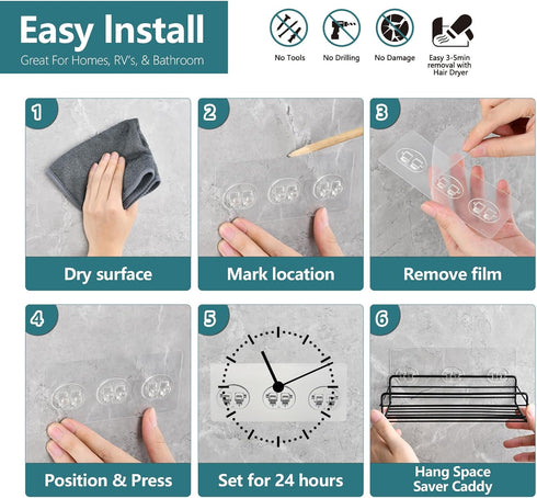 KaiwayInno 8 Pack Shower Caddy Adhesive Replacement, Strong Shower Shelf Adhesive Hooks for Corner Shelf Basket