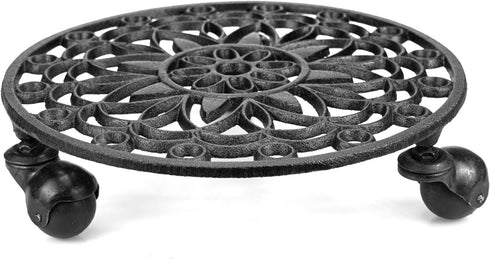 Fasmov Cast Iron Plant Stand Plant Pallet Caddy Plant Pot with Heavy Duty Wheels Indoor Planter Trolley Casters Rolling