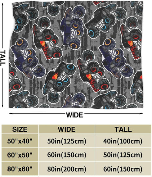 Perinsto 60"X50" Monster Truck Boys Style Throw Blanket Ultra Soft Warm All Season Decorative Fleece Blankets for Bed