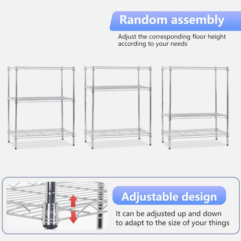 FDW 3 Tier Wire Shelving Units - Metal Storage Rack 23L x 13W x 30H, Adjustable Pantry Shelves for Kitchen