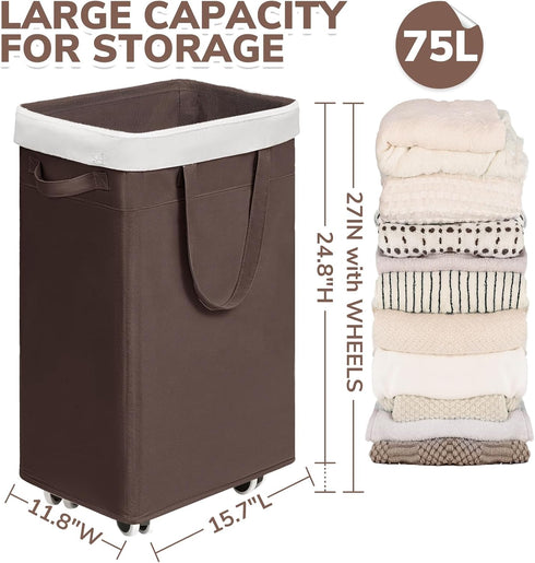 75L CHICVITA Rolling Laundry Hamper with Wheels, Clothes Hampers for Laundry and Removable Wash Bag, Large Laundry