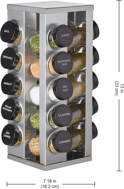 20 Countertop 5 Kamenstein Jar Heritage Revolving Spice Rack with Spices Included, Brushed Stainless Steel Rotating