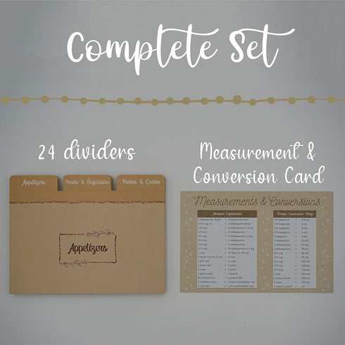 Dekali Designs Recipe Card Dividers: Set of 24 Thick Cardstock 4x6 Dividers with Tabs + Cooking Measurement Chart