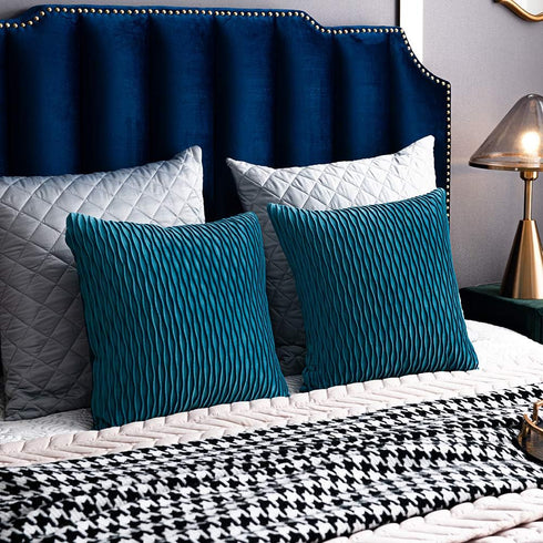 DEZENE Turquoise Throw Pillow Cases, 22x22 Inch, 2 Pack Original Striped Velvet Decorative Pillow Covers