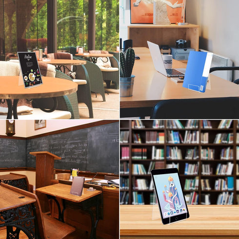 Acrylic Book Stand, 10 Pack Plastic Display Easel with Ledge, Clear Tablet Holder for Pictures, Albums, Books, Artworks