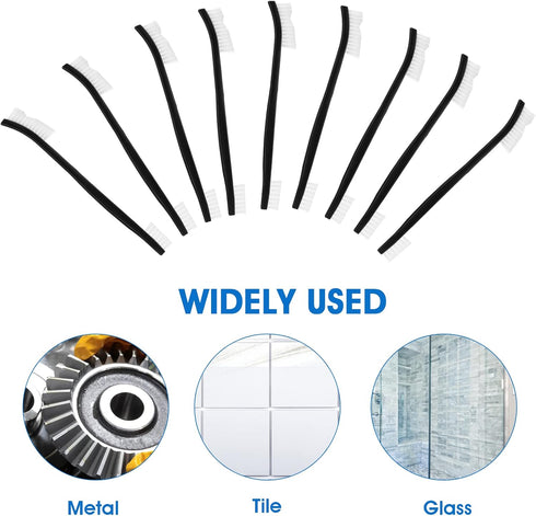Double-Ended Nylon Cleaning Brushes, Set of 9, Ideal for Small Objects, Black & White with Plastic Handles