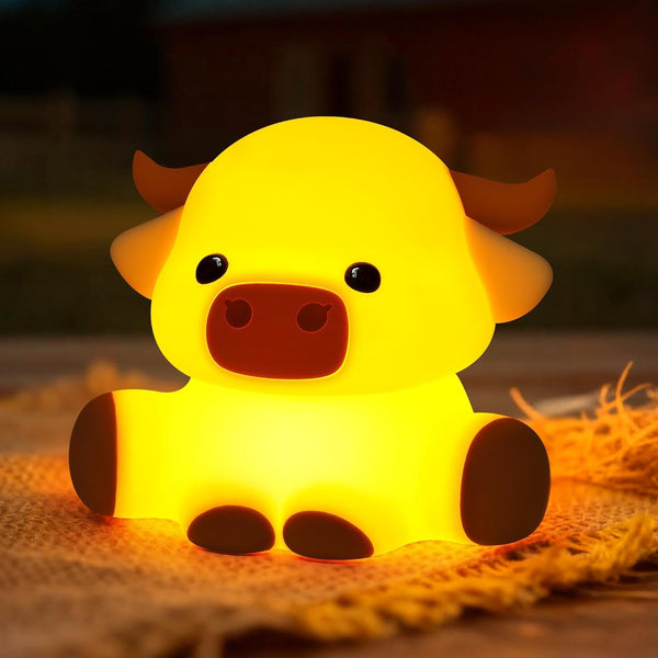 YuanDian Highland Cow Night Light, Squishy Silicone Lamp.Rechargeable, Dimmable with Timer, Touch