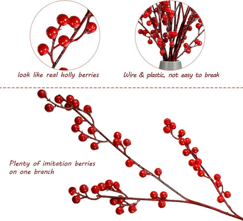 WILLBOND 21.6 Inch (8, Artificial Red Berry Stems Christmas Red Berries Holly Berry Branches for Christmas Tree New