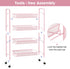4 3 TOOLF Tier Rolling Utility Cart - Durable Metal Design Pink Utility Cart, Storage Trolley on Wheels with Hooks