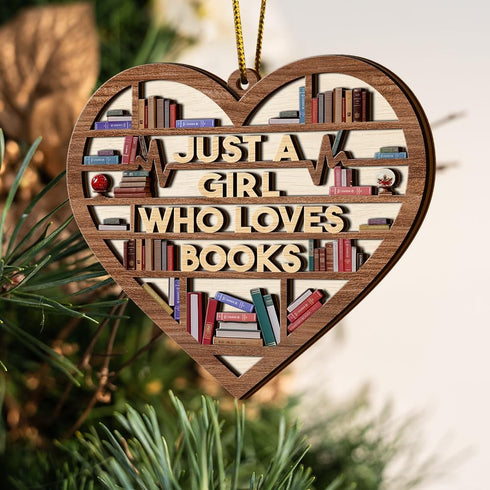 Book Ornament, Wooden Bookshelf Book Lovers Gifts Christmas Tree Decor, Just A Girl Who Loves Books, Book Club Gifts