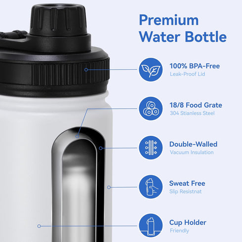 DOMICARE 16 oz Kids Water Bottle for School, Stainless Steel Double Wall Vacuum Insulated, Leakproof BPA Free (White)