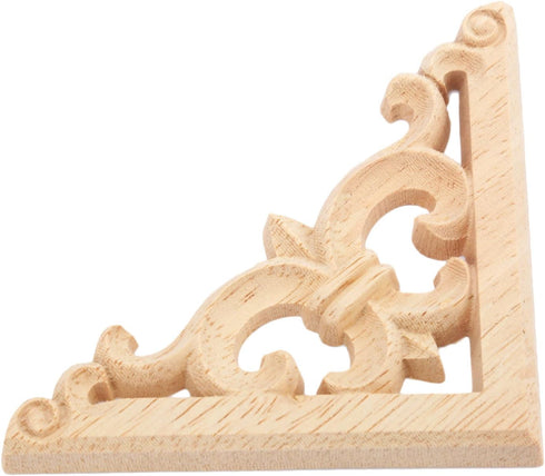 MUXSAM 4Pcs Wood Carved Appliques Onlays - Unpainted Wooden Corner Carvings for Wall Door Mirror Cabinet Decor,