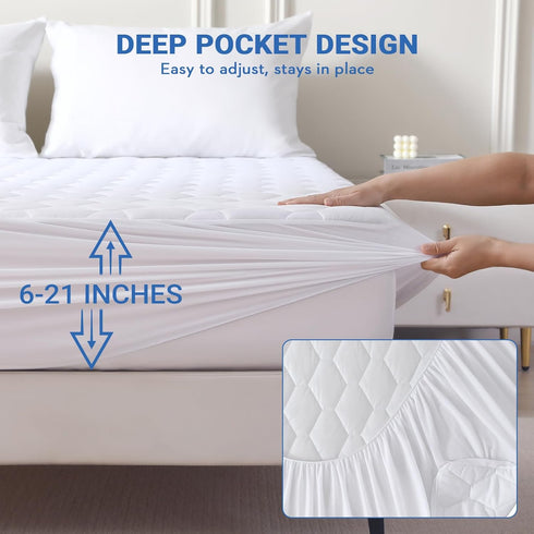 2 Pack 100% 6"-21", MUXHOMO Full Size Mattress Protector, Waterproof Quilted Mattress Cover Full Size Bed, Noiseless