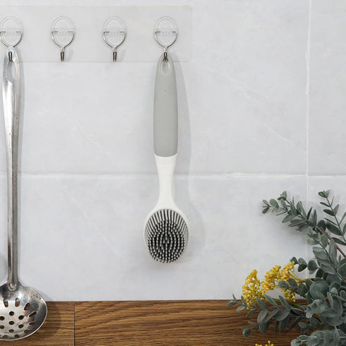 AMORBASE Dish Scrubber, Silicone Soft Bristles Scrub Brush with Scraper Tip, Comfortable Grip Brushes for Kitchen Sink