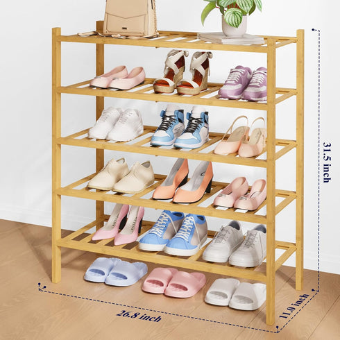 Closet 26.8" 5 Kitsure Bamboo Wooden Shoe Rack for - Stackable Shoe Organizer with Modular Structure, Space-Saving Shoe