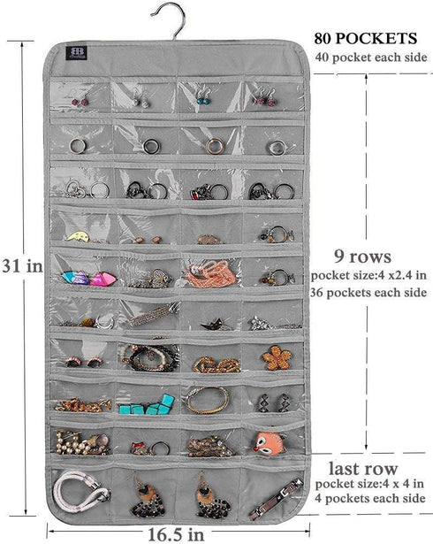 Hanging Jewelry Organizer, 80 Pocket Accessories Organizer for Holding Jewelries