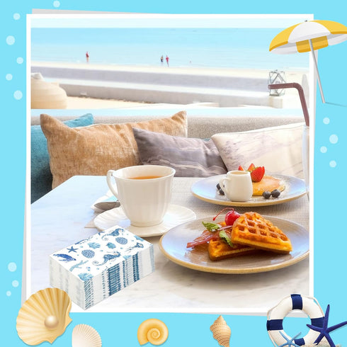 200 2 Summer Geyoga Pcs Guest Napkins Ply Disposable Decorative Guest Towel Napkins Nautical Coastal Paper Hand Towels