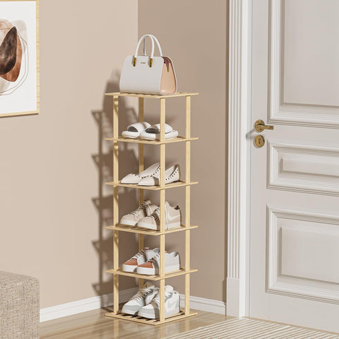 6-Tier Bamboo Shoe Rack - Vertical Shoe Rack for Small Spaces, Tall