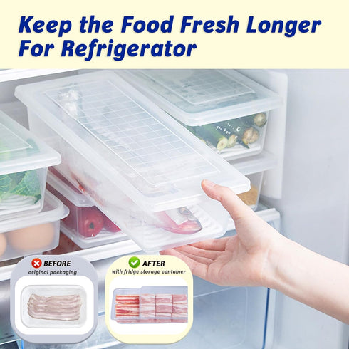 Caylielam 2-Pack Bacon Keeper Containers for Refrigerator, Airtight Fridge Meat Food Storage Boxes with Lids and Tongs