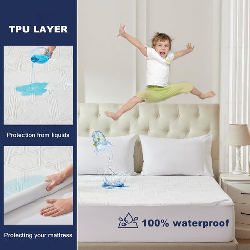 Queen Size Mattress Protector, 3D Air Fabric Skin Friendly Waterproof Noiseless Cover for 6-15 inches Mattress