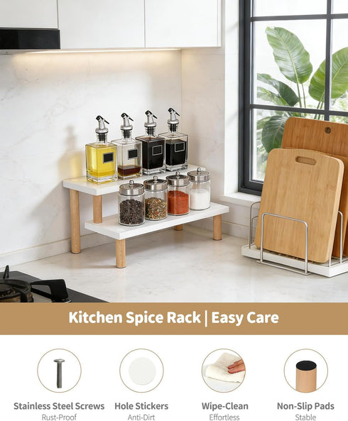 2 15mm Kitchen,Countertop,Office Shelf,Modern,(14.2") Tiered White Table Top Plant Stand, Thick Wooden Desktop