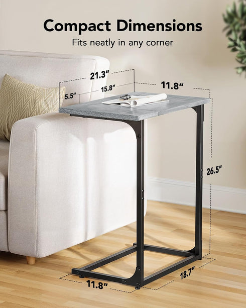 Pipishell C-Shaped Side Table, C Table for Sofa with Two-Piece Desktop & Metal Frame, Large Surface End Table