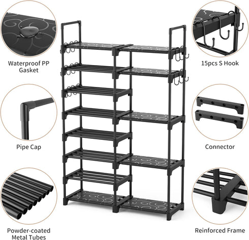 8-Tier Closet 26-32 15 ROJASOP Shoe Rack Organizer, Metal Shoe Rack for Entryway Garage, Pairs Tall Shoe Boot Storage