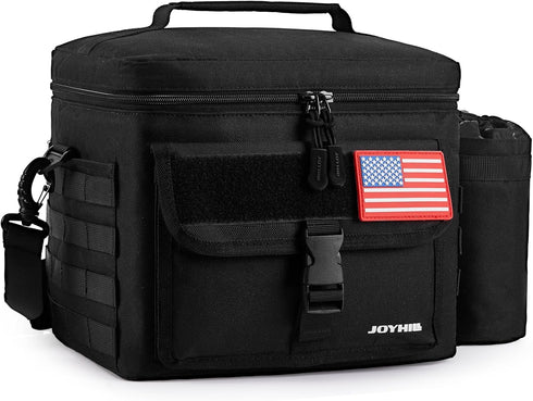 JOYHILL Tactical Lunch Box for Men, Insulated Lunch Bag with Detachable Bottle Pouch, Black, 13 L/18 Can