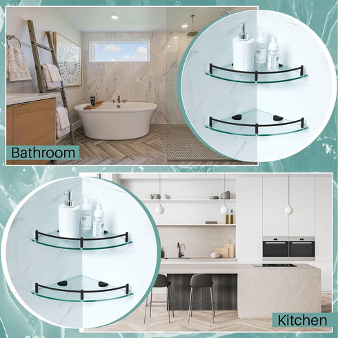 2 2-tier 9.25 Inches Crowye Pcs Corner Shower Shelf Glass Corner Shelf Stainless Steel Wall Mounted Bathroom Organizer