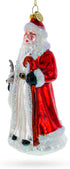 Santa Guided by White Reindeer Glass Christmas Ornament