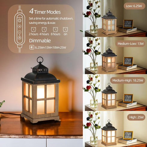 Decorative Candle Warmer Lantern with Timer, 2 in 1 Farmhouse Scented Wax Melt Warmer for Home Decor